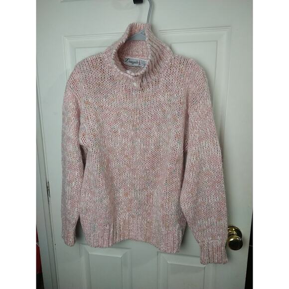 Donagain Woman L Sweater Pink Button Collared Long Sleeve Casual Big Knit... - Picture 1 of 9